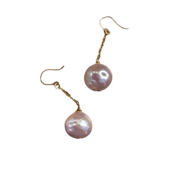 Vintage Large Lavender Semi-Baroque Pearl Drop Earrings