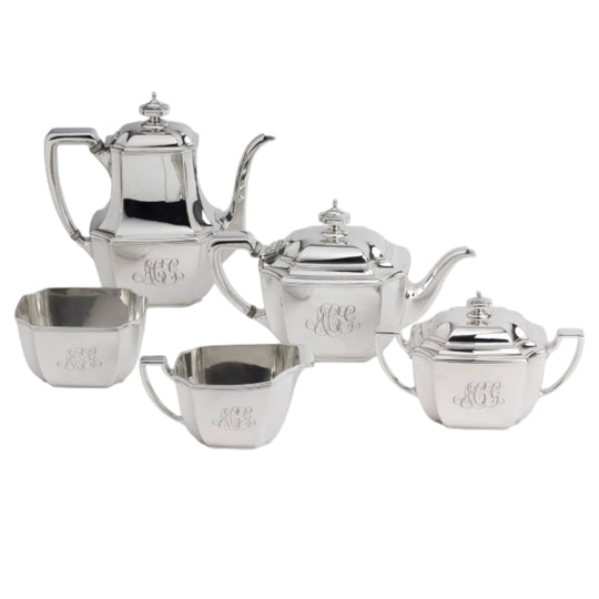 Tiffany & Co. Hampton Art Deco Sterling Silver Five-Piece Tea and Coffee Service, Monogrammed 'ACG'