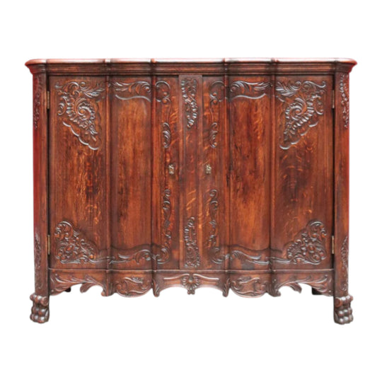 Antique French Oak Gothic Sideboard with Quatrefoil and Linenfold Carving. B12708