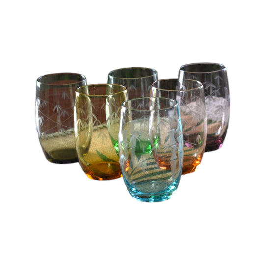Crown Crystal Australia. Harlequin Bamboo Etched tumblers. Set of 6