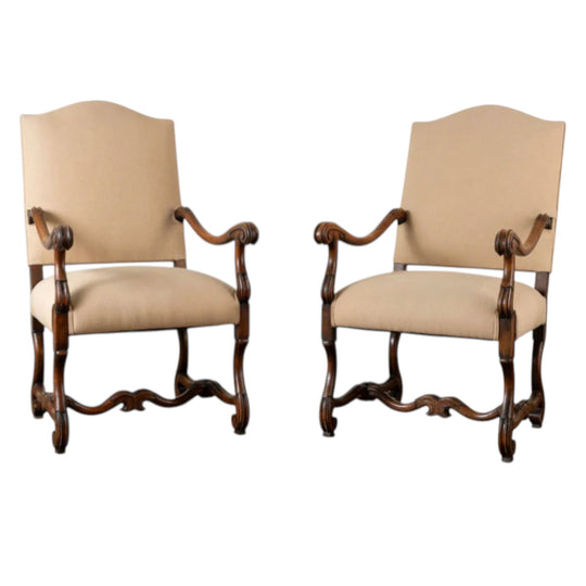 A Pair of 19th Century Louis XIV Style French Walnut Fauteuils