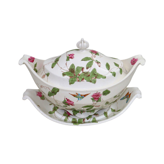 Large Copeland hand coloured lidded tureen on stand