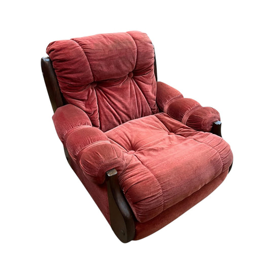 Pink Velvet Lounge Chair with Timber Frame