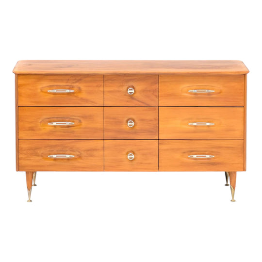 Restored 1977 Burgess Solid Oak Atomic Lowboy Dresser