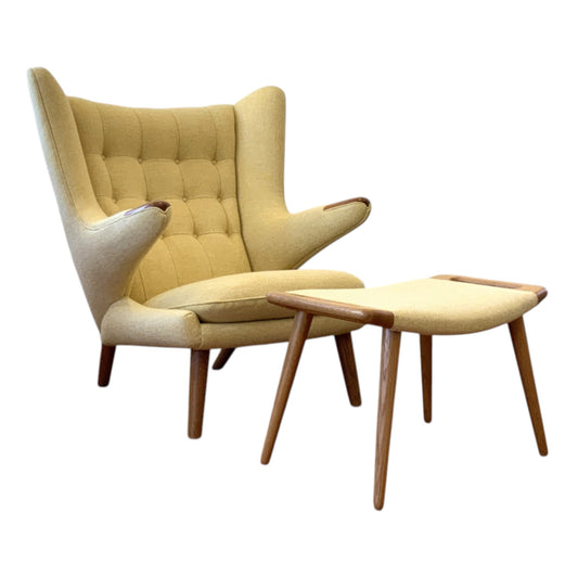 Hans Wegner for PP Mobler PP19 Bear Chair and PP120 Footstool, Designed 1951, Wool Upholstery