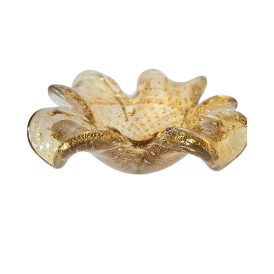 Murano Floriform Bullicante & Gold Leaf Bowl C1950s by Formia Vetri