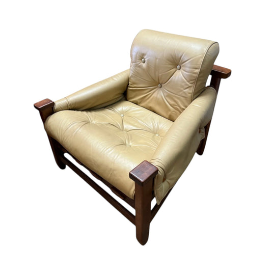 Fentoro Mid-Century Armchair with Strap Suspension & Deerhide Upholstery