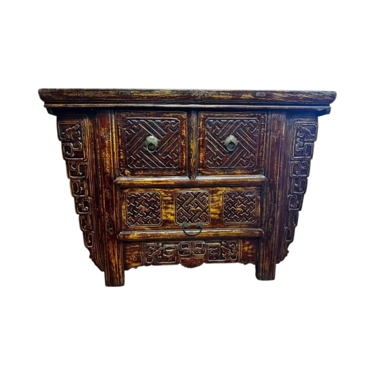 Vintage Chinese Hand-Carved Wooden Storage Cabinet