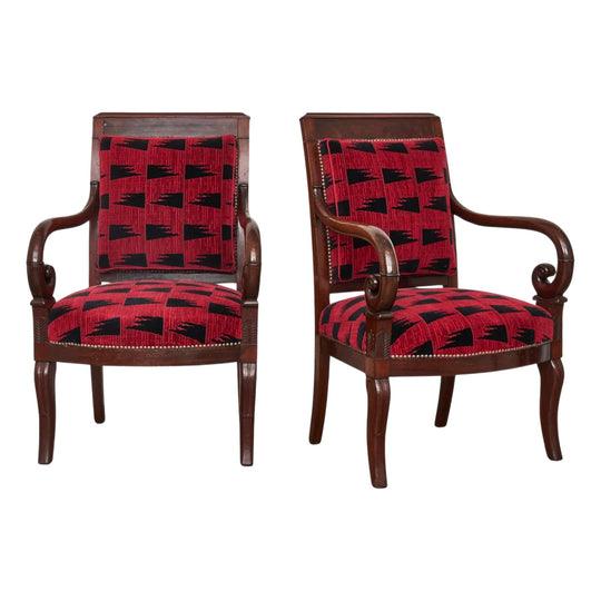 A Pair of French Restoration Mahogany Fauteuils c.1825