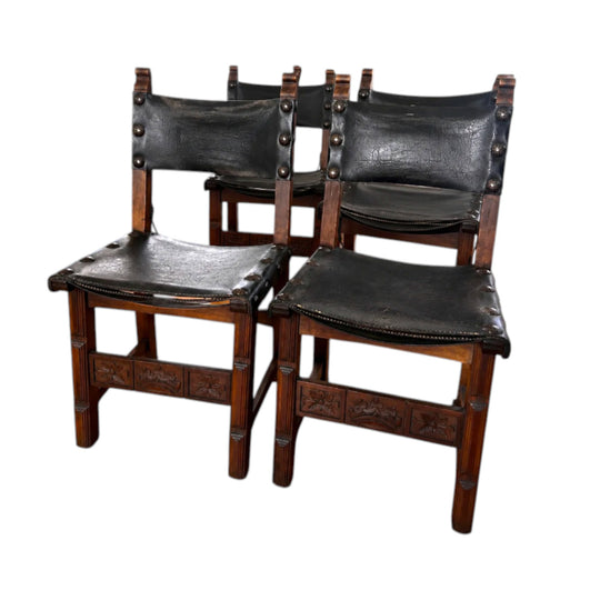 Navarro Argudo Spanish Sling Leather Dining Chairs - set of 4