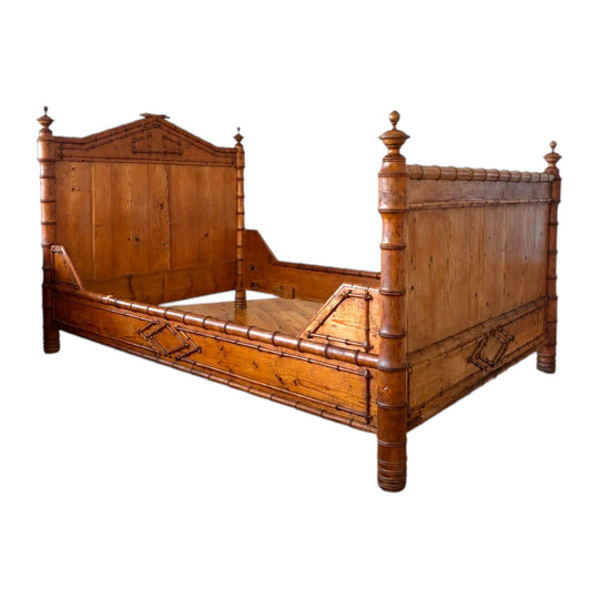 19th century French Baltic Pine Faux Bamboo Single Bed