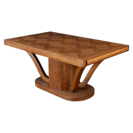 Art Deco Oak Pedestal Dining Table with Parquetry Top