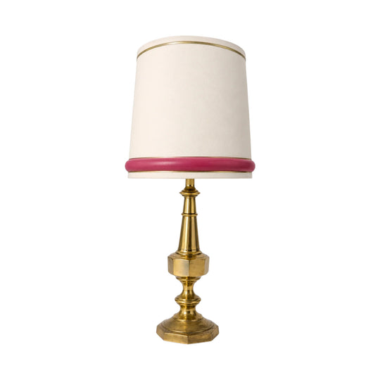 Vintage Brass Table Lamp Pink Trim Shade