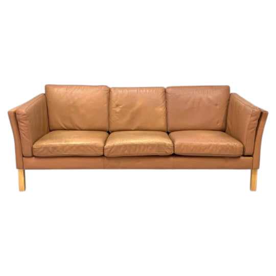 Danish 3 Seat Tan Leather Sofa