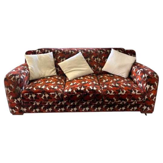 Vintage flocked velvet 3 seater sofa