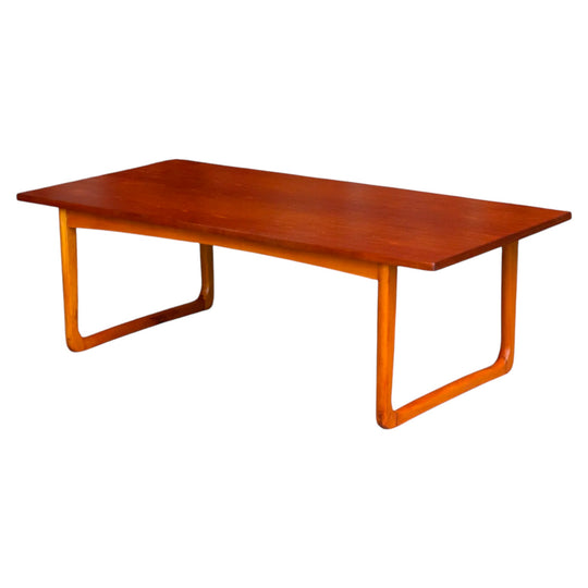 Sleigh‑Leg Coffee Table – Mid‑Century Teak Top