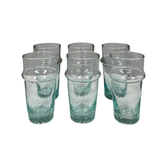 Moroccan Hand-Blown Tea Glasses in Recycled Aqua Glass – Set of Six