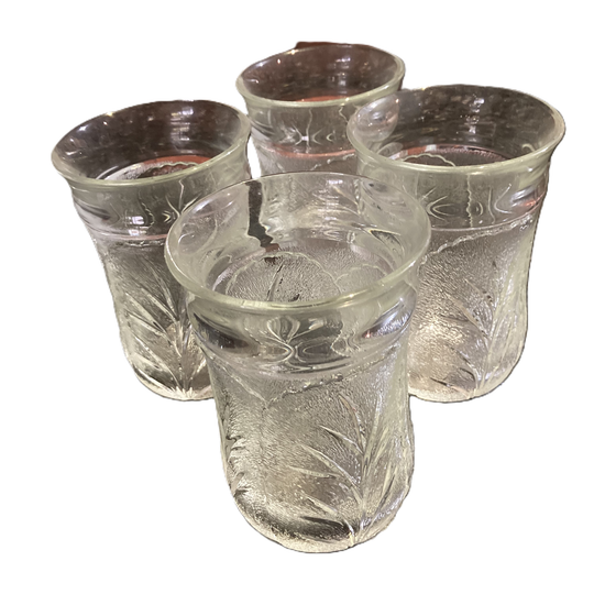 Set of 4 Vintage American Indiana Glass Pebble Leaf 12oz Drinking Tumblers. Scandi style.