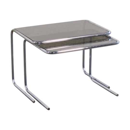 1980s Chrome Cantilever Nest of Tables with Smoked Glass
