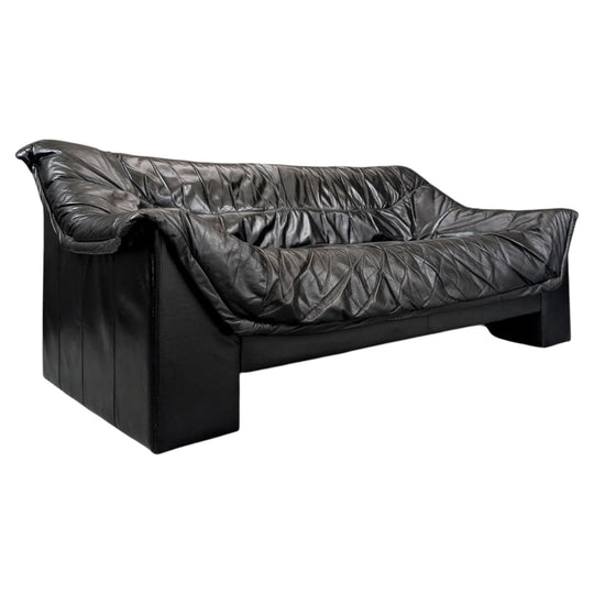 1980s Italian Postmodern Black Leather Duvet Sofa