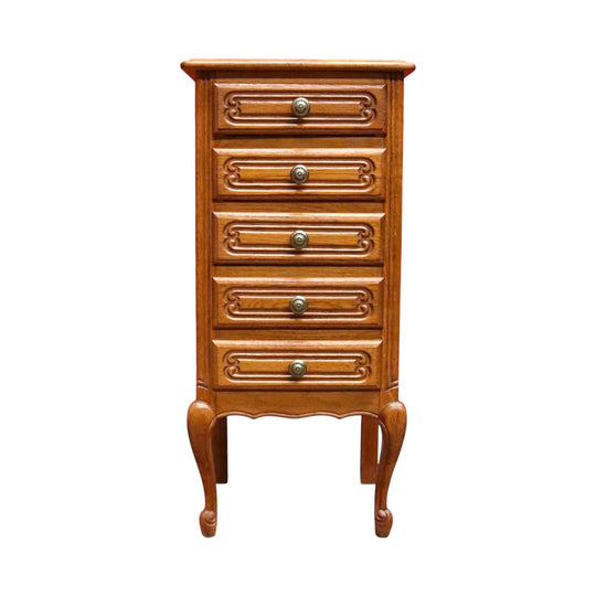 Vintage French tall five drawer chest with elegant proportions, or Lamp Table. B12786