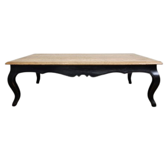 French Provincial Natural Top Oak Coffee Table with Black Base