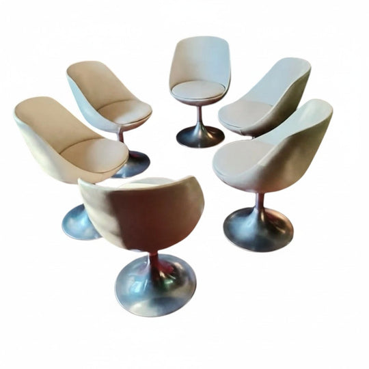 Tulip swivel chairs - space age - white vinyl with aluminium base, set of 6