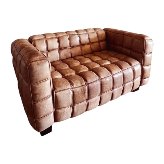 Renzo Postmodern Tan Leather Loveseat, Late 20th Century