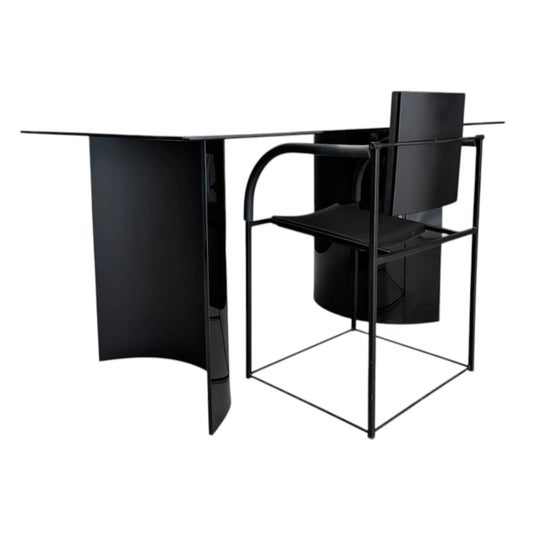 1980s Comoda Chair by Maurizio Peregalli for Zeus Noto with Black Glass Pedestal Table