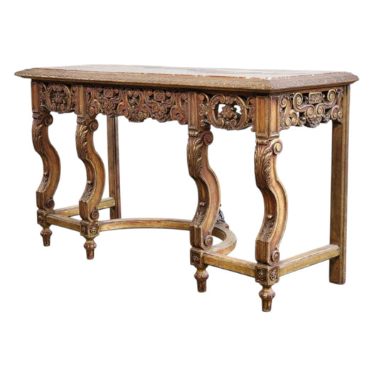 Louis XIV Style Carved Giltwood Marble Console Table