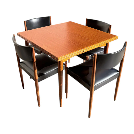 Parker No. 140 Square Extension Dining Table with 4 Model 62 Chairs, Teak, Vintage 5-Piece Suite