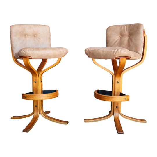 Elegant Pair of Joe Rufenacht Bar Stools — Swiss-Australian Mid-Century Design