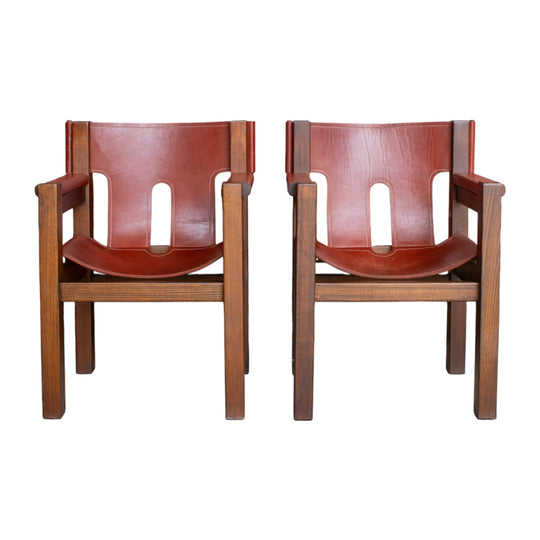 Set of Two Gerald Easden Matilda Carver Dining Chairs — Victorian Ash & Conker Leather