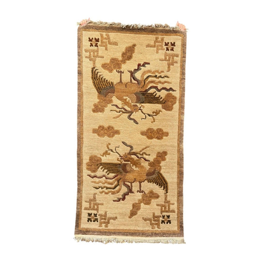 20th century tibetan 100% wool rug depicting two phoenix