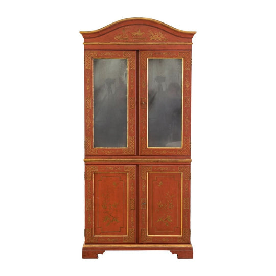 20th Century Venetian Red Chinoiserie Lacquer Cabinet