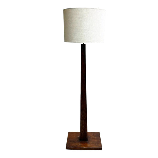 20th-Century Vintage Wooden Tapered Post Floor Lamp with Textured Adze Finish
