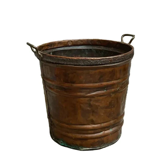 Antique Cooking Copper Pot With Brass Handles