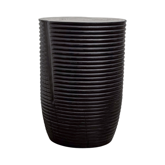 Mango Wood Ribbed Stool - Black
