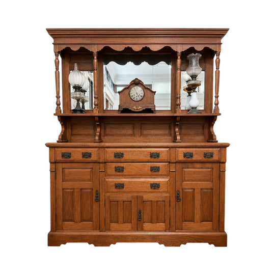 Antique Arts & Crafts Solid Oak Mirror-Back Sideboard