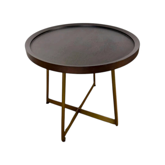 Round Minimalist Tray-Top Side Table - Dark Brown