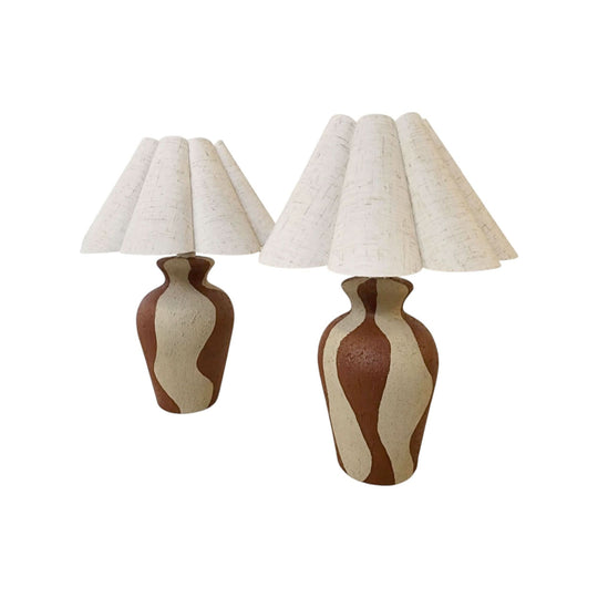 2x Upcycled Handpainted Terracotta Wavy Lamps - $135 each