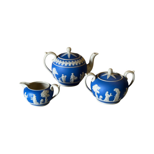 3-piece Copeland Jasperware Tea Set – Blue & White