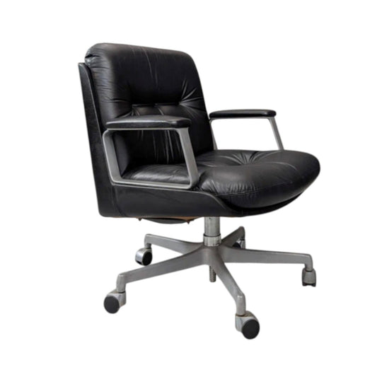 3 Vaghi Kiruna Black Leather Swivel Chairs Designed 1975 Italy