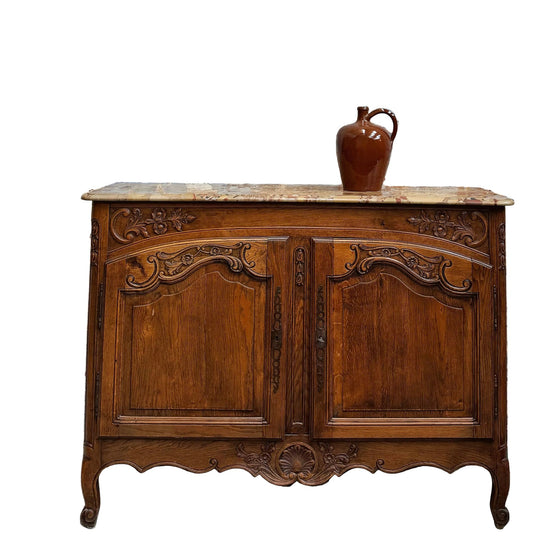 Marble Top 19th-century French Provincial Louis XV Style Oak Buffet