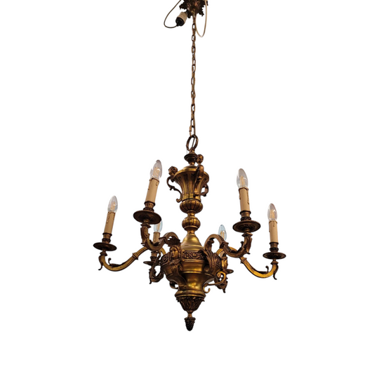 Napoleon III French Bronze Six Light Bronze Chandelier