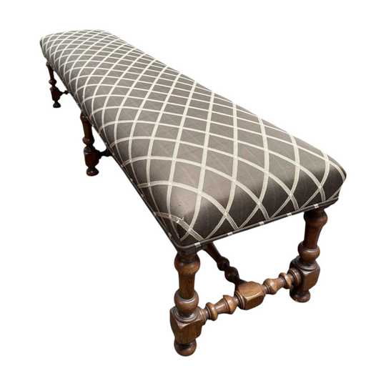 19th Century French Oak Long Upholstered Stool