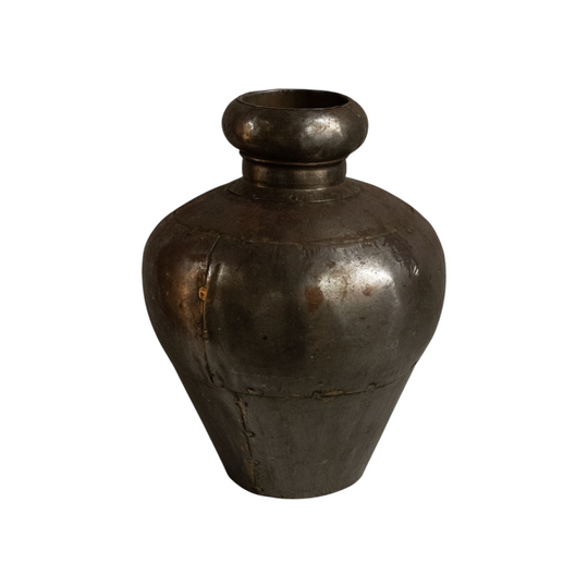 Indian water vessel with silvery tone and brass solder