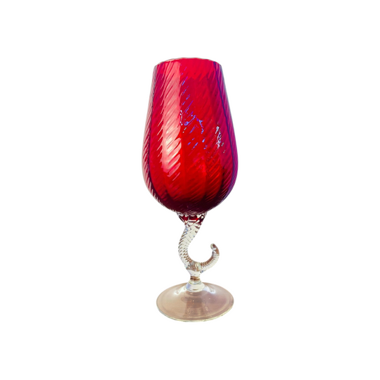 Empoli Cranberry Red Art Glass Vase | Italian Twisted Stem Goblet 34.5cm