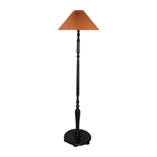 Vintage Black Brown Wooden Floor Lamp with Pleated Lampshade