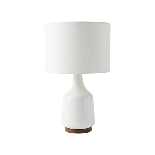 West Elm Mid-Century Ceramic Table Lamp White & Wood
